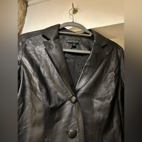 Lafayette 148 $900 New York Leather Blazer Jacket Merino Wool Side Panels Size 6 - Picture 9 of 14